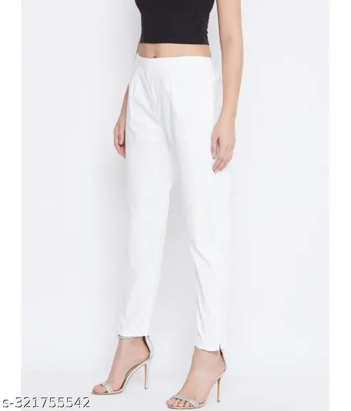 White regular fit women's cotton blend pants