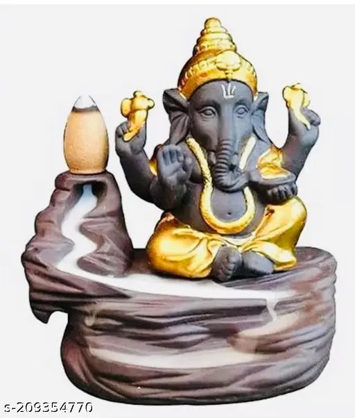 Poly resin Shiv Ganesha smoke backflow combo with free 50 pcs cones idols. God figurines for festive or gifting purposes