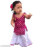 Lehariya print cotton A-line kurti-Sharara with long sleeves, vibrant checked pattern for kids aged 5-6 years old