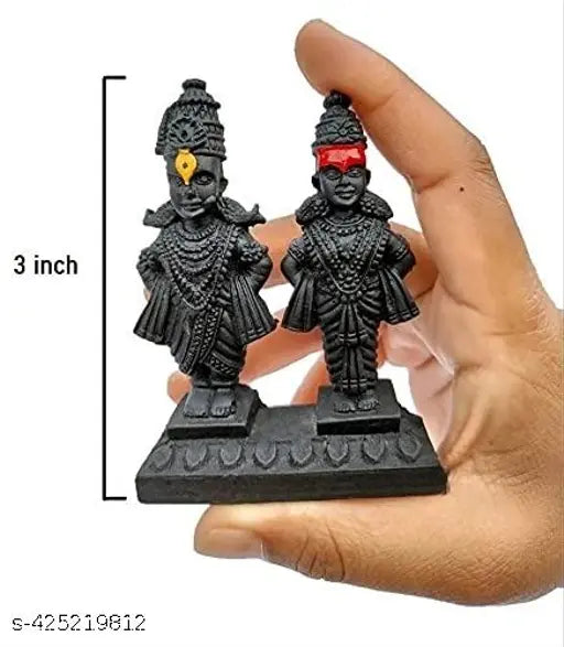 Exquisite Indian-crafted poly resin statue of Lord Vitthal & Goddess Rukmani, showpiece for home or office decor, 6cm x 7cm x 5cm