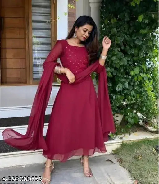 Embroidered Georgette Kriss kurti, Indian three-quarter sleeve fashion for M, L, XL, XXL