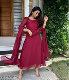 Embroidered Georgette Kriss kurti, Indian three-quarter sleeve fashion for M, L, XL, XXL