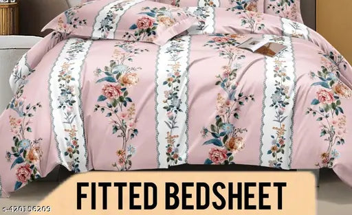 Verma Handloom King Size cotton fitted double bedsheet with botanical print, ideal for summer