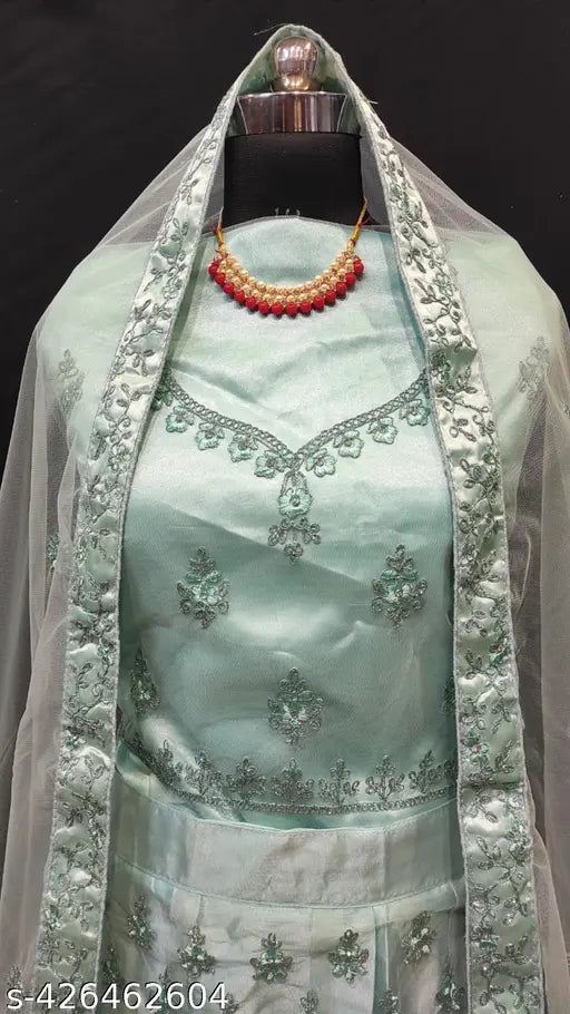 Heavy diamond-embroidered net Lehenga Choli set with 2.5m dupatta, ideal for occasions and festivities, Indian origin