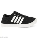 Stylish Adidas sports running shoes for boys - black and white with stripes, flat sole, elastic inset