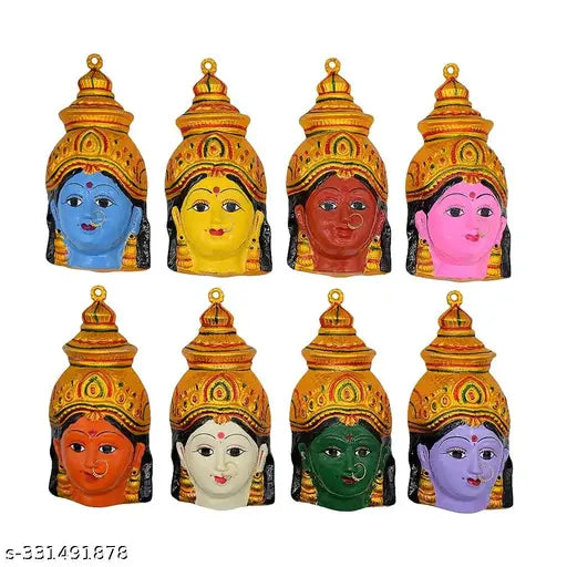 Metal Ashtalakshmi Devi Faces set, Lakshmi Pooja idols of same size, Indian-made, 7 x 3.5 inches each