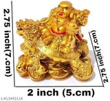 Golden resin laughing Buddha on turtle, Feng Shui gift for wealth, success, happiness - decorative showpiece (7cm)