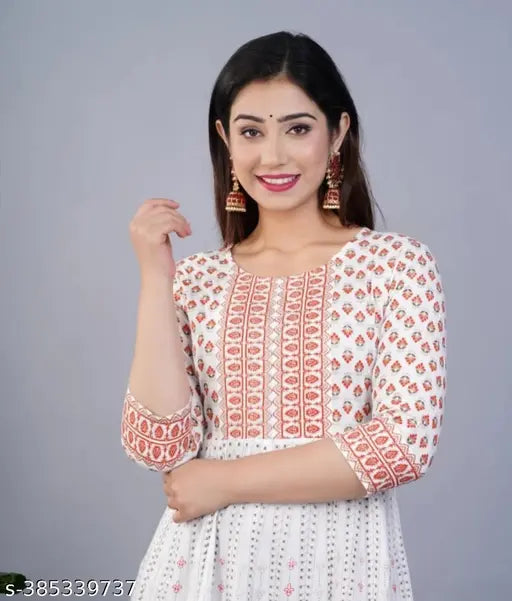 Elegant white anarkali kurta with floral embroidery