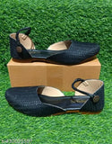 Black leather women's wedge sandal, adjustable ankle strap
