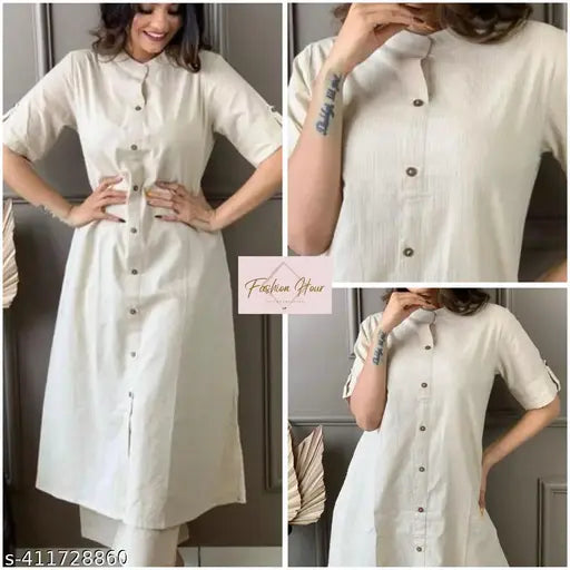 Jasmine White Kaatha embroidered cotton kurta palazzo coord set, short-sleeved Indian clothing set on display