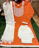 Orange and white traditional kurta set with dupatta
