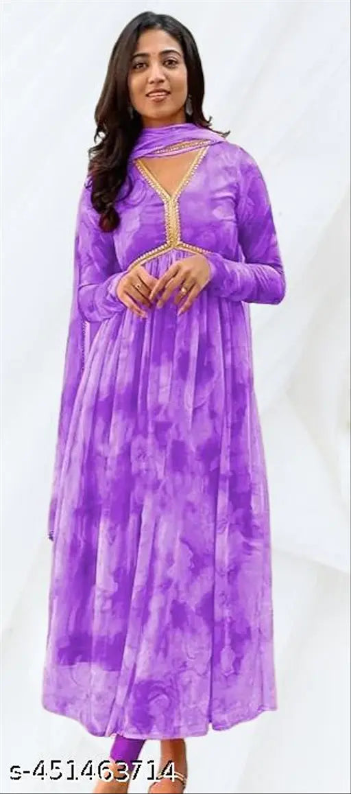 Georgette Anarkali Aliya cut kurti Dupatta Set, long-sleeved printed Indian gown with dupatta, trending fashion for women's parties and weddings
