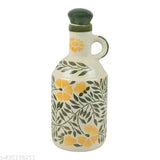 Ceramic oil dispenser, ceramic pump bottle, 1000ml capacity, set of 2, white with blue flowers
