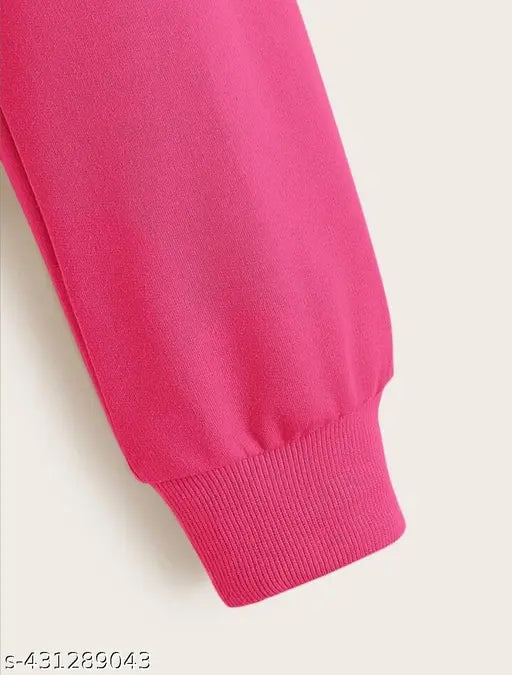 Pink knit crew-neck sweatshirt, with ribbed cuffs and hem