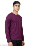 Purple cotton blend long sleeve men's solid round t-shirt, perfect for college students, work, sports, or travel. Soft, comfortable material from India