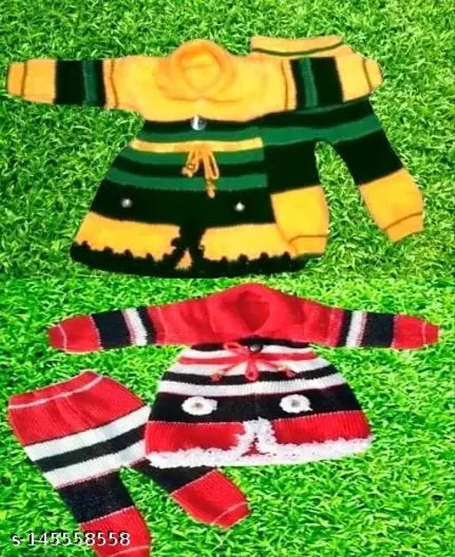 Woolen embroidered net kids winter wear cloth, comfortable for sizes 3-12 months, made in India