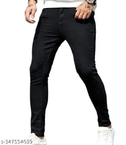 Black denim flaying men jeans, solid pattern, size 28/30/32 for a contemporary look