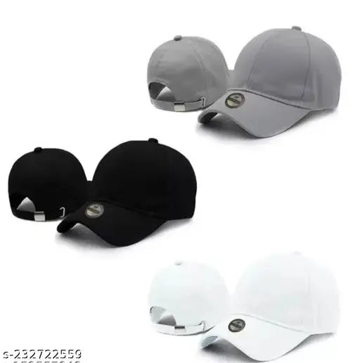 Stylish solid cotton baseball caps pack of 3, comfortable and durable for all-season wear, made in India