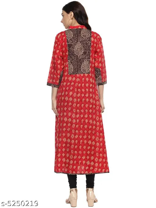 Red and black cotton abstract print flared kurti