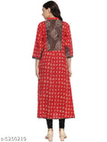 Red and black cotton abstract print flared kurti