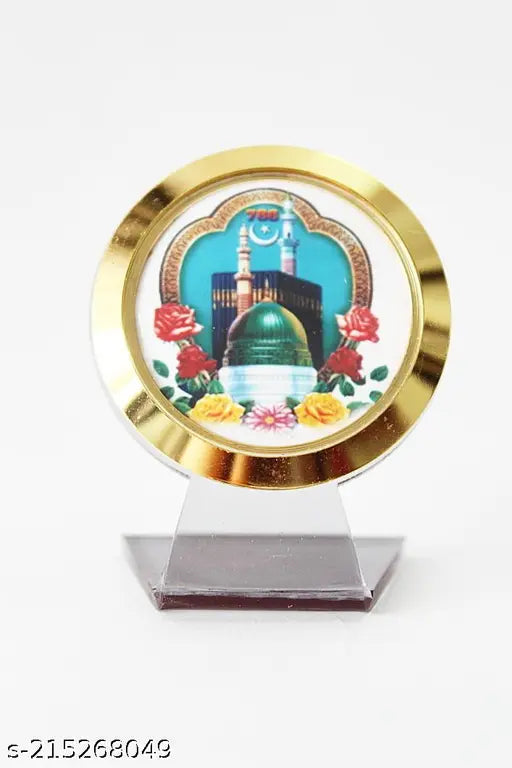 Multicolor glass and plastic Makka Madina decorative showpiece, 65cm, Indian dashboard figurine