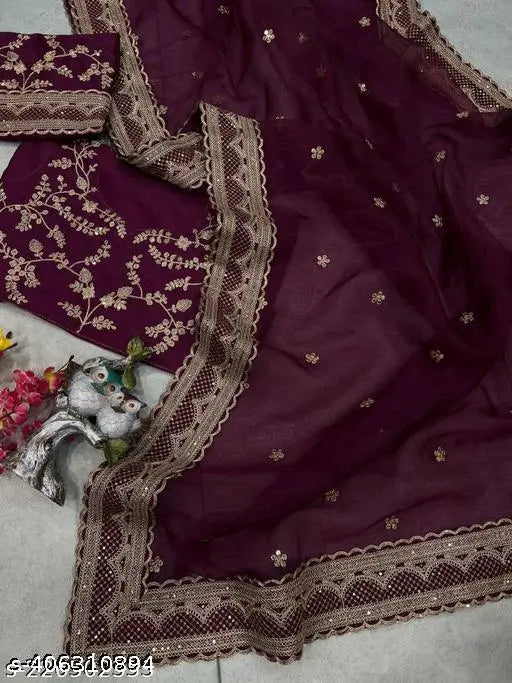 Maroon lace saree with pallu