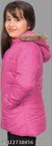 Pink puffer jacket with hood, designed for kids