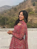 Elegant partywear Anarkali Paisley Print Gown with Dupatta Set (N), Poly Georgette, long sleeves, premium Indian design