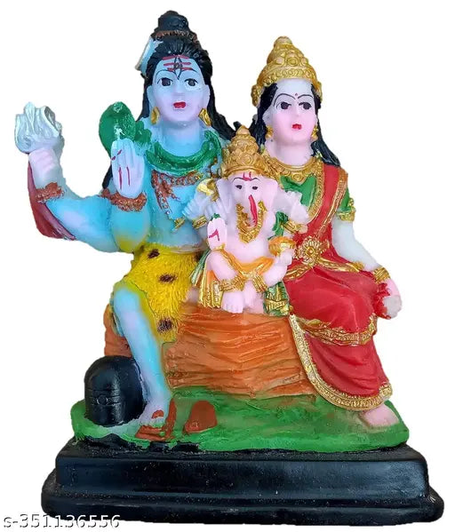 Poly Resin Shiv Family Statue: Lord Shiva, Parvati, Ganesha, 15cm