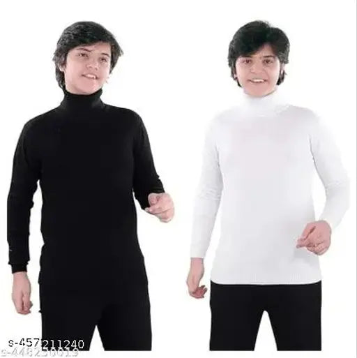 HIGHNECK COMBO FOR KIDS BOYS AND GIRLS SKIVY WOOLEN SWEATER WINTER WEAR FOR KIDS Boys Black white Wool Sweaters Pack Of 2