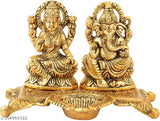 Brass Laxmi Ganesha idol sitting on lotus, traditional Pooja decor for home office or gifting, 5 inches in height