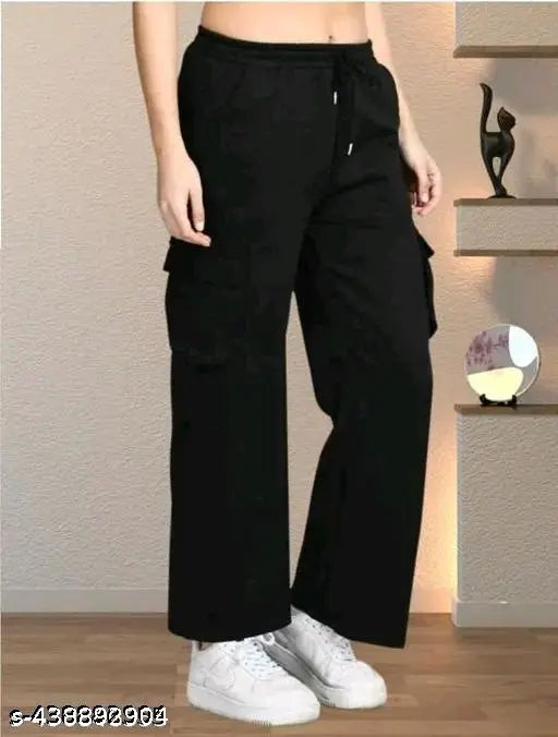 Trimmed cargo pants, black, waist tie design
