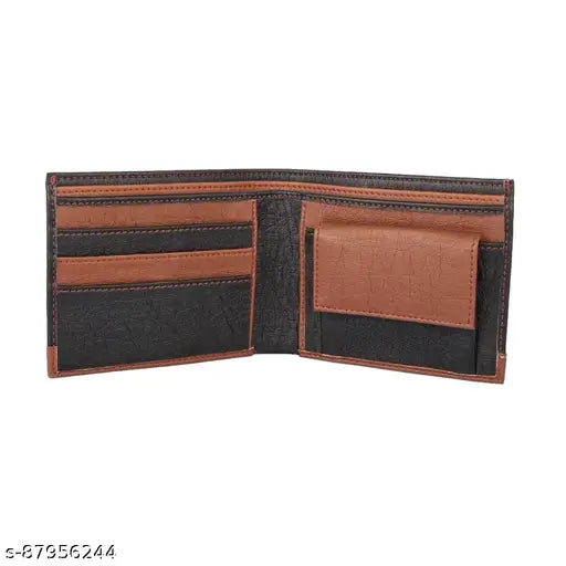 Artificial leather striped net wallet, compact with 9 card slots, 2 currency pockets, secret compartments, coin pocket, ID window, zippered compartment, and polyester lining. Perfect gift for men this festive season. Made in India