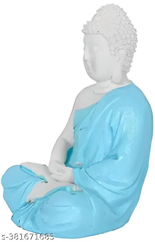 Blue, white, and orange polyresin meditating Buddha statue, 9 cm x 7 cm x 15 cm. Decorative showpiece for meditation/Dhyan space