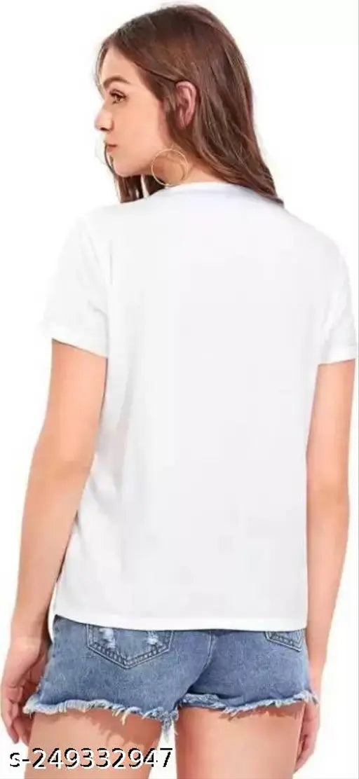 Stylish, fashionable women's t-shirt, premium quality polycotton with short sleeves and printed design. Available in sizes S, M, L, XL, perfect for casual or formal wear