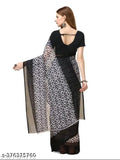Georgette saree, black border with white floral pattern