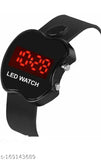Black, digital LED watch with a simple design and clock time display