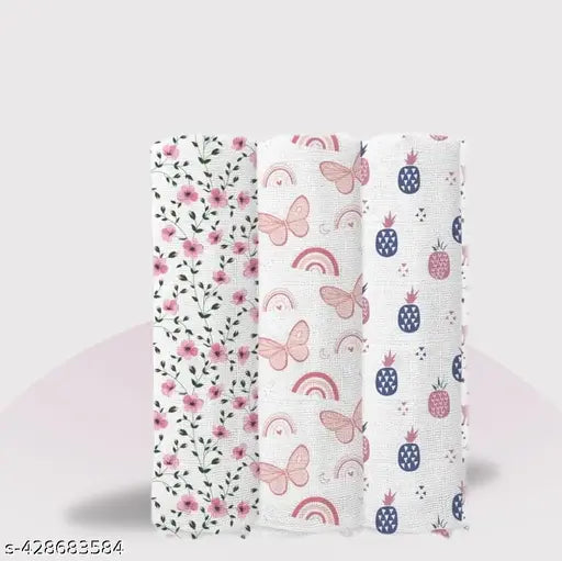 Cotton baby muslin swaddler pack 3 for AC room, natural breathability, perfect for self-designed prints, ideal for keeping baby comfortable in summer heat