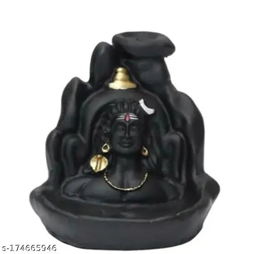 Poly resin Shiv smoke backflow fountain incense burner, decorative figurine with smokey waterfall effect, Indian art gift with 100 free backflow cones