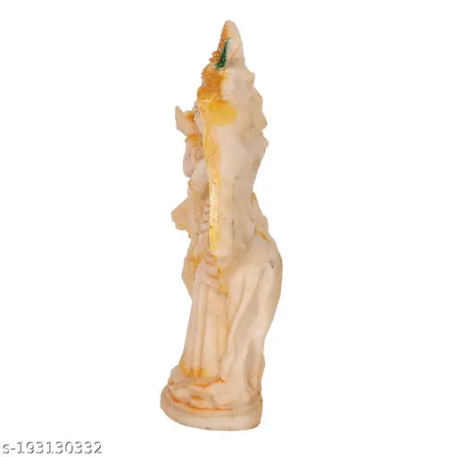 Polyresin Radha Krishna Idol Murti with Cow Statue - Indian handicraft for home, office, or temple decoration, worshiping, or gifting. Measures 11 cm (L) x 22 cm (H) x 6 cm (B)