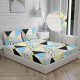 King Size Glace Cotton Elastic Fitted Double Bedsheet, 200 TC, Geometric Pattern, Lightweight, Easy Maintenance