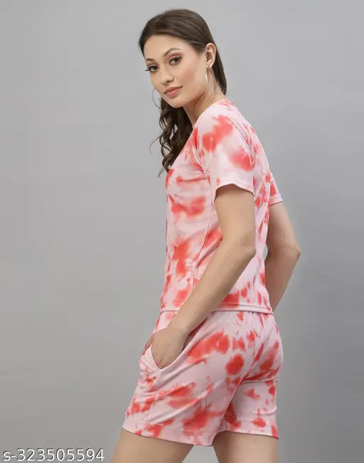 Polyester jogger set with baggy shorts & t-shirt, versatile premium knitted Jeggings for women's party wear and daily wear, stretchable design, Azo-free dyed, Indian origin