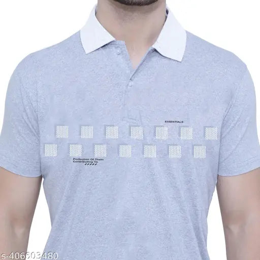 3BROS Printed Contrast Collar Neck Short Sleeves Cotton Blend Blue Stylish Fashionable & Comfortable Trendy Graphic Mens T-shirts