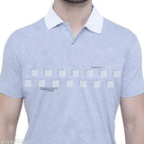 3BROS Printed Contrast Collar Neck Short Sleeves Cotton Blend Blue Stylish Fashionable & Comfortable Trendy Graphic Mens T-shirts