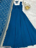 Georgette sleeveless fancy retro gown for women, solid color, Indian handcrafted classic dress