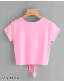 Trendy pink knot crop top & t-shirt for women, BTS printed Lycra with short sleeves, size S (32in bust, 18in length)