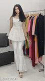 White satin fabric sharara top set