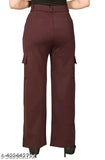Maroon high rise cargo pants, straight fit, with slanted inset pocket and flap patch