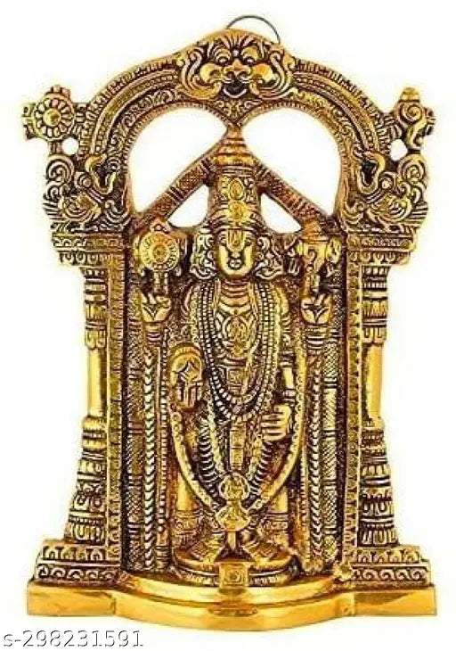 Golden metal Tirupati Balaji Idol, traditional home decor or showpiece, Indian handcrafted, antique finish, 5cmL x 17cmW x 24cmH