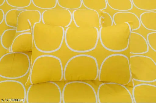 Yellow cotton fitted bedsheet with 2 pillow covers, premium quality by HOMICON for a comfortable summer sleep in king size double bed